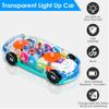 Light Up Transparent Sensory Car Toys, Crash And Walk Toy Cars With Colorful Moving Gears, Music And LED Effects, Fun Automatic Steering Toys