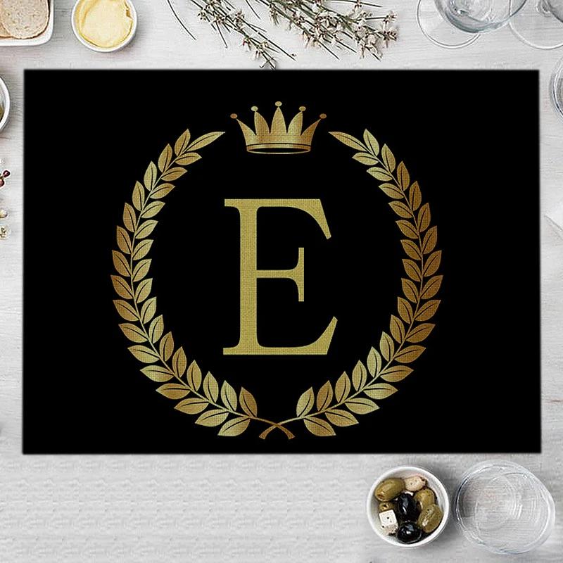 1PC Home Decor Black Gold Letter Printing Linen Placemat for Dining Table Drink Coaster Home Decoration Modern Kitchen Cup Pads
