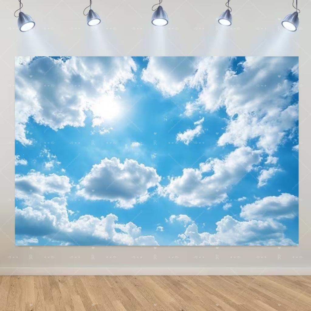 Blue Sky White Cloud Background Natural Landscape Home Party Decoration Backdrop Portrait Photography Banner Baby Shower Props