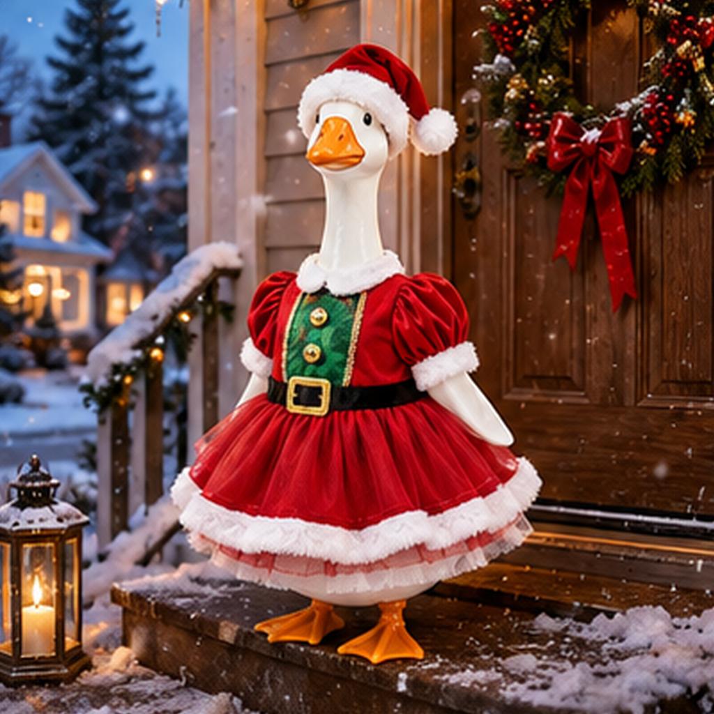 Weihnachts-Veranda-Gans-Outfit 23 Zoll Feiertagsstatue Kleid Kostüm mit festlichem Winterthema für die Außendekoration des Gartens