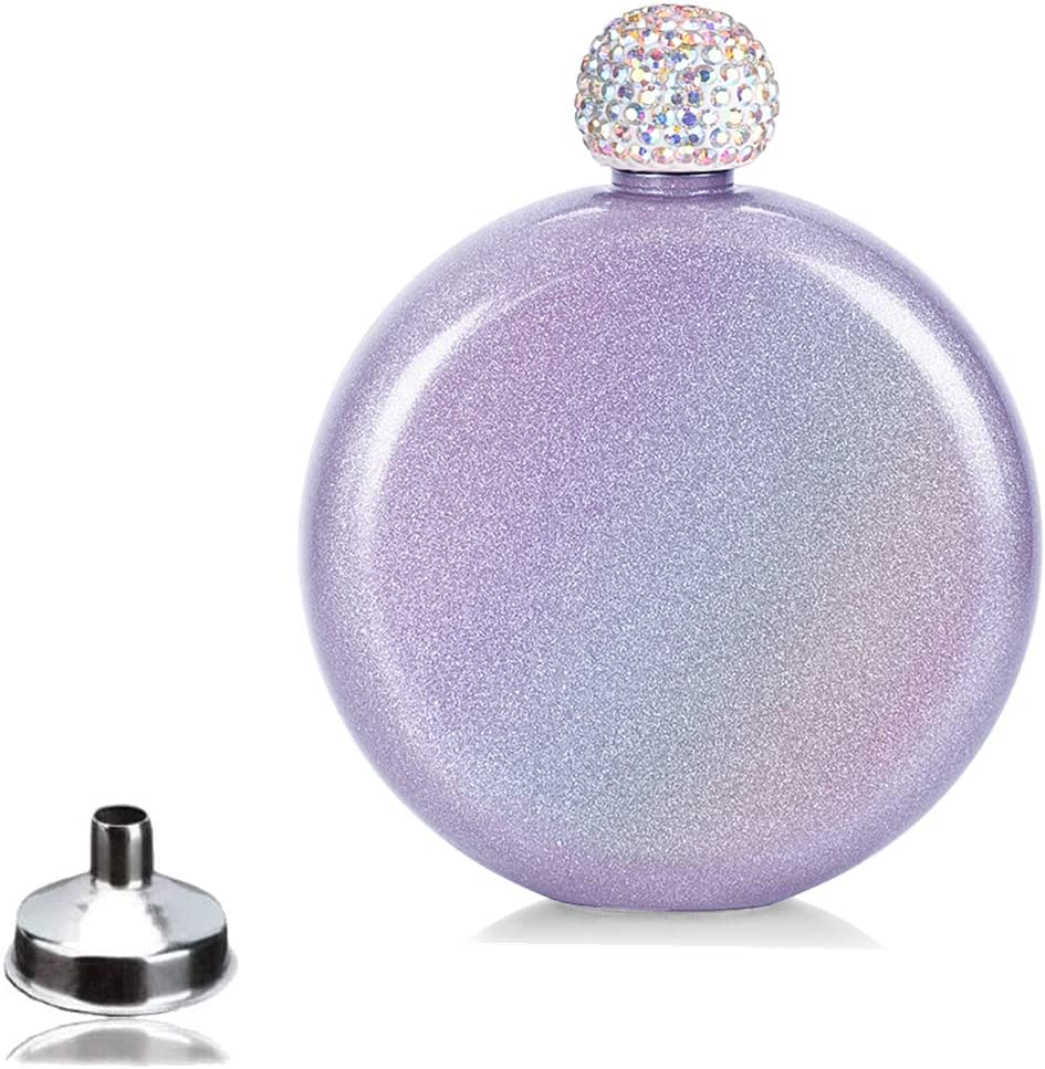 

LMETJMA Chic 5 OZ Liquor Flasks for Women Stainless Steel Hip Flask with Rhinestone Cap Portable Wine Alcohol Flask KC0466 фиолетовый