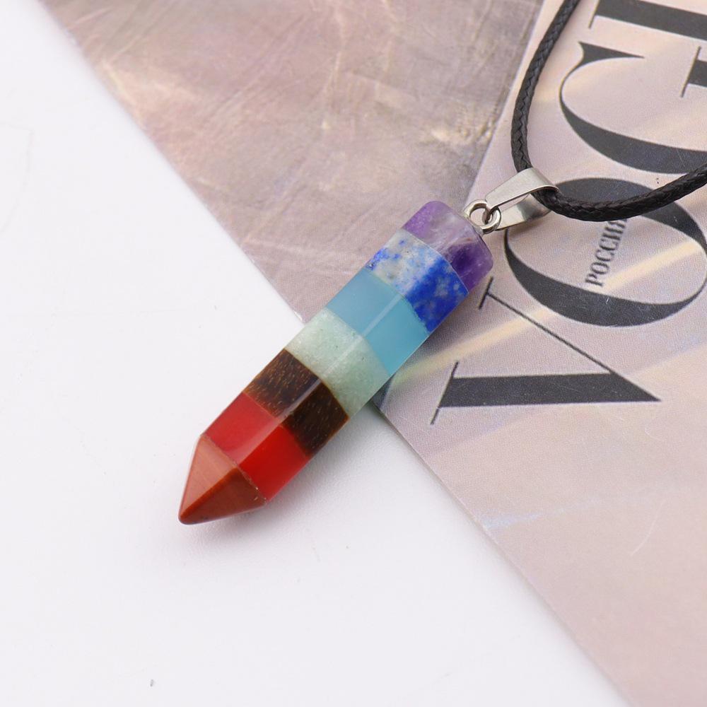 Seven-Color Natural Crystal Stone Pendant Necklace N772