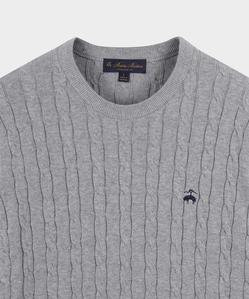 BROOKS BROTHERS Cotton Cable Crew Neck Short Sleeve Sweater (Grey) (Bbwrmo203Awfm)