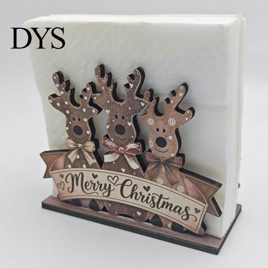 Christmas Gift for Family Napkin Holder Table, Wooden Santa Snowman Reindeer Tree Cocktail Vertical Tissue Dispenser Winter Holiday Parties, Farmhouse