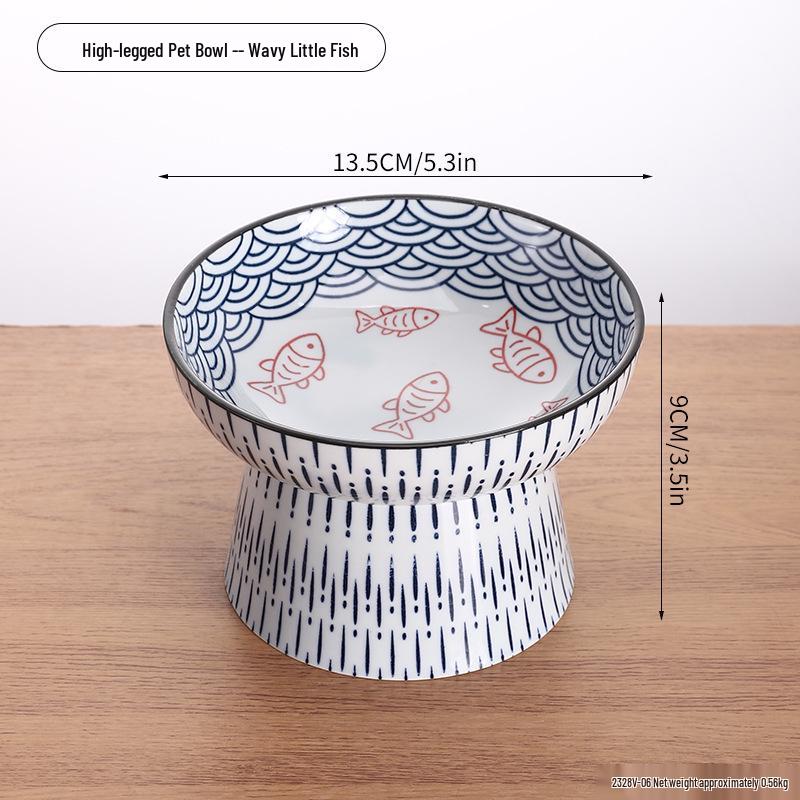 Slanted Ceramic Cat Bowl: Cute, Hand-Painted, Neck-Protecting, Multi-Functional Elevated Bowl for Food & Water