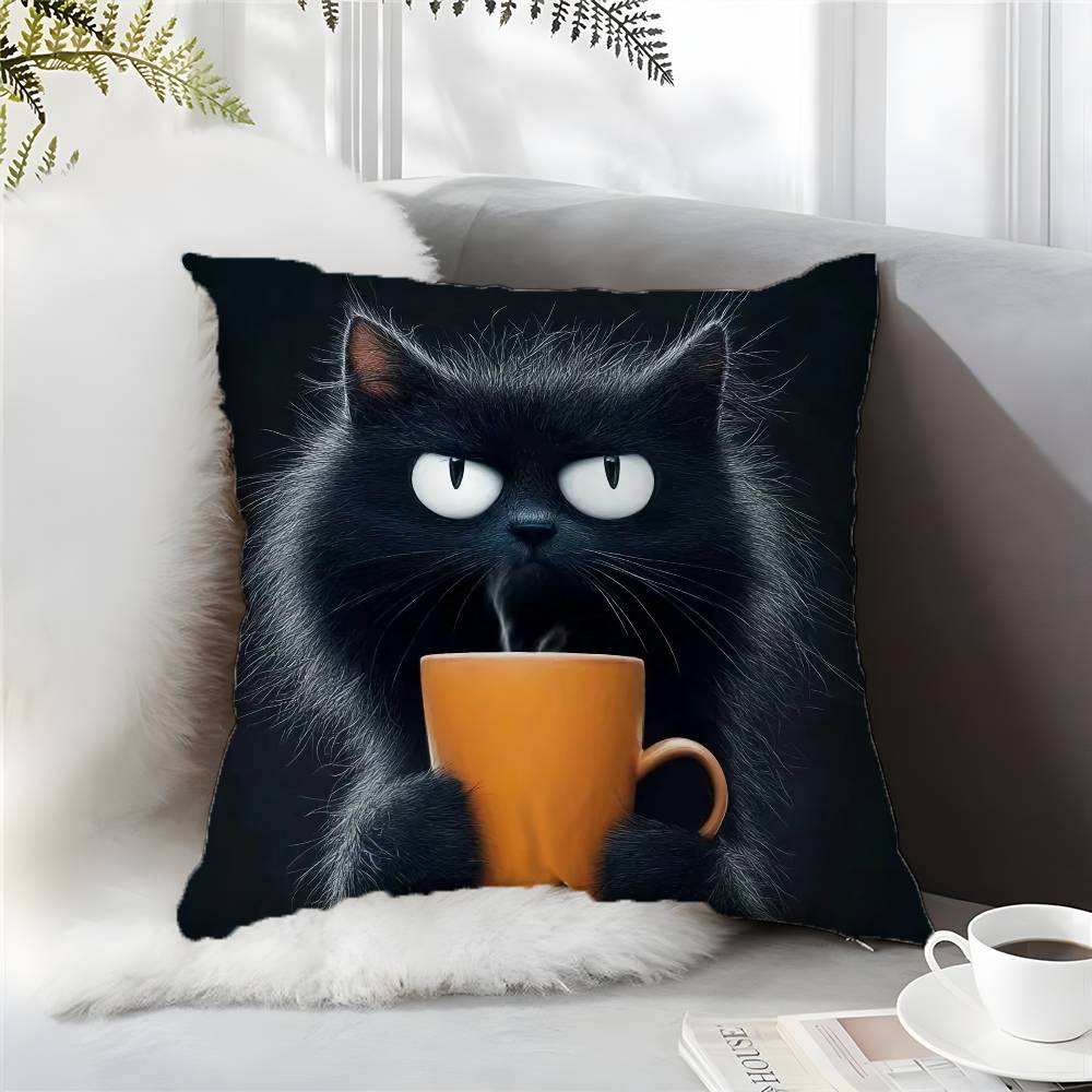 Einfaches Cartoon Fellige Katze Muster Kissenbezug Komfort Sofa Bett Seidig Elegant Unsichtbarer Reißverschluss Kundenspezifisch Dekorativ b