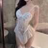 Deep V Flower Vine Open Crotch Bodysuit Suspender Embroidery Ballet Nightdress Slim Gathered Mesh Bodycon