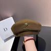 Womens Vintage Brown Beret Fall Winter Small Face Painter Hat Black Beanie Cap