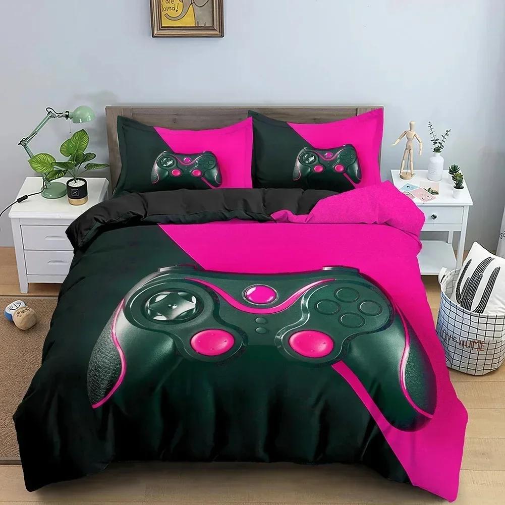 Top New Game Console Neon Contrast Color Handle Bedding Set Boys Girls Twin Queen Size Duvet Cover Pillowcase Bed For Kids Adult