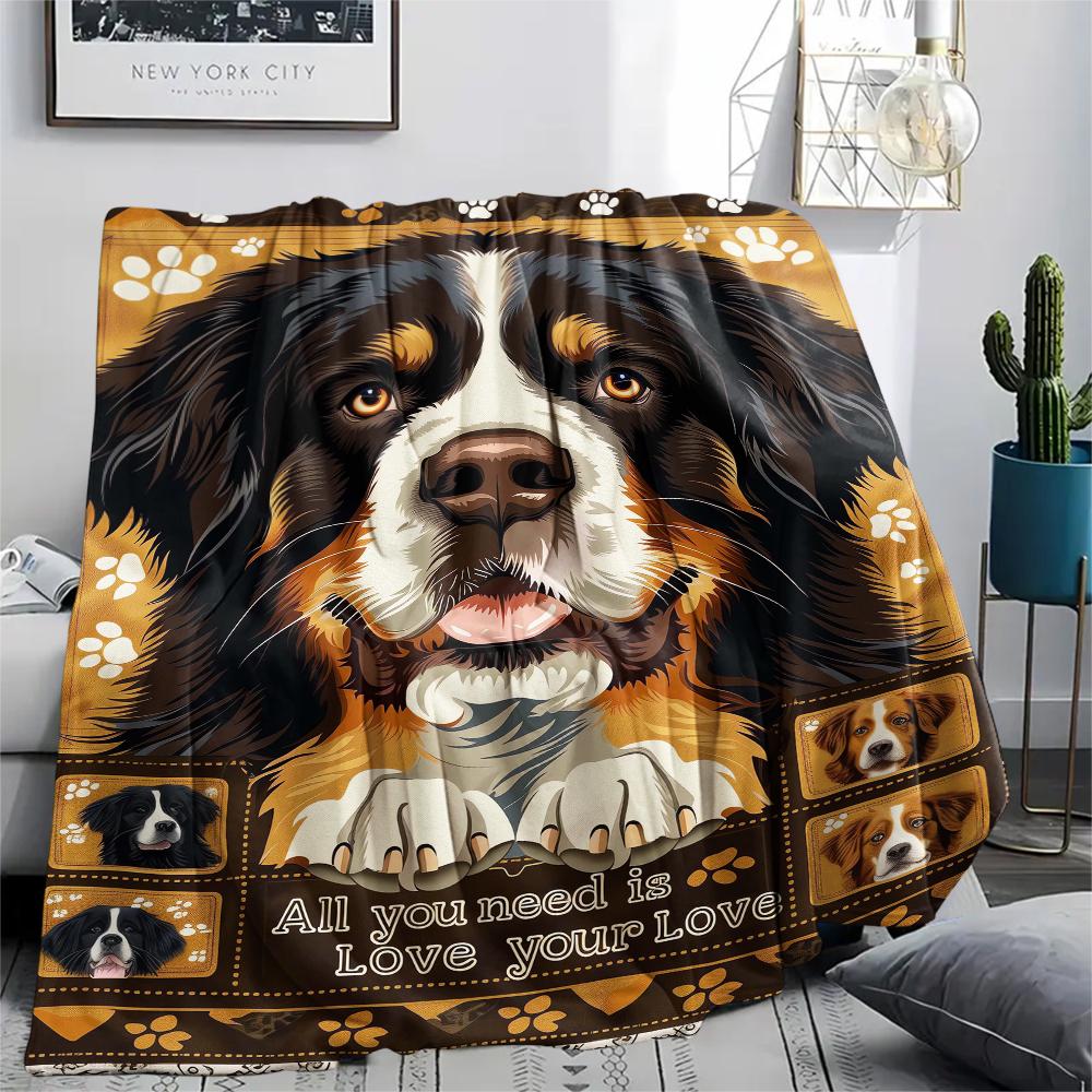 1Pc Bulldog Dachshund Print Flannel Blanket, High quality Comfortable for All Seasons, Home Decor, Warmth and Comfort, Perfect for Christmas Gifts