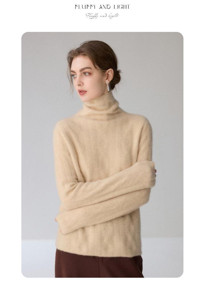 Women's Heavyweight Cable Knit Cashmere Mock Neck Sweater - Loose Pullover Base Layer for Autumn/Winter Fashion