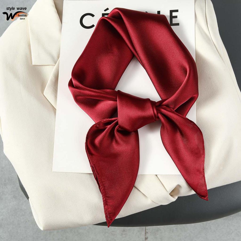 Monochromatic 70s-Style Faux Silk Scarf: Solid Color, Versatile, Sun Protection Headscarf for Women