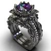 Three Heroes Zircon Rose Gun Black Stackable Ring Set - Women's Trio