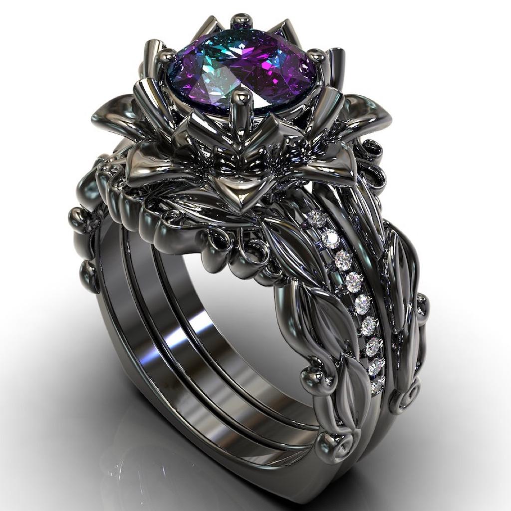 

Комплект из трех колец-стеков Three Heroes Zircon Rose Gun Black - Женское трио Size 9