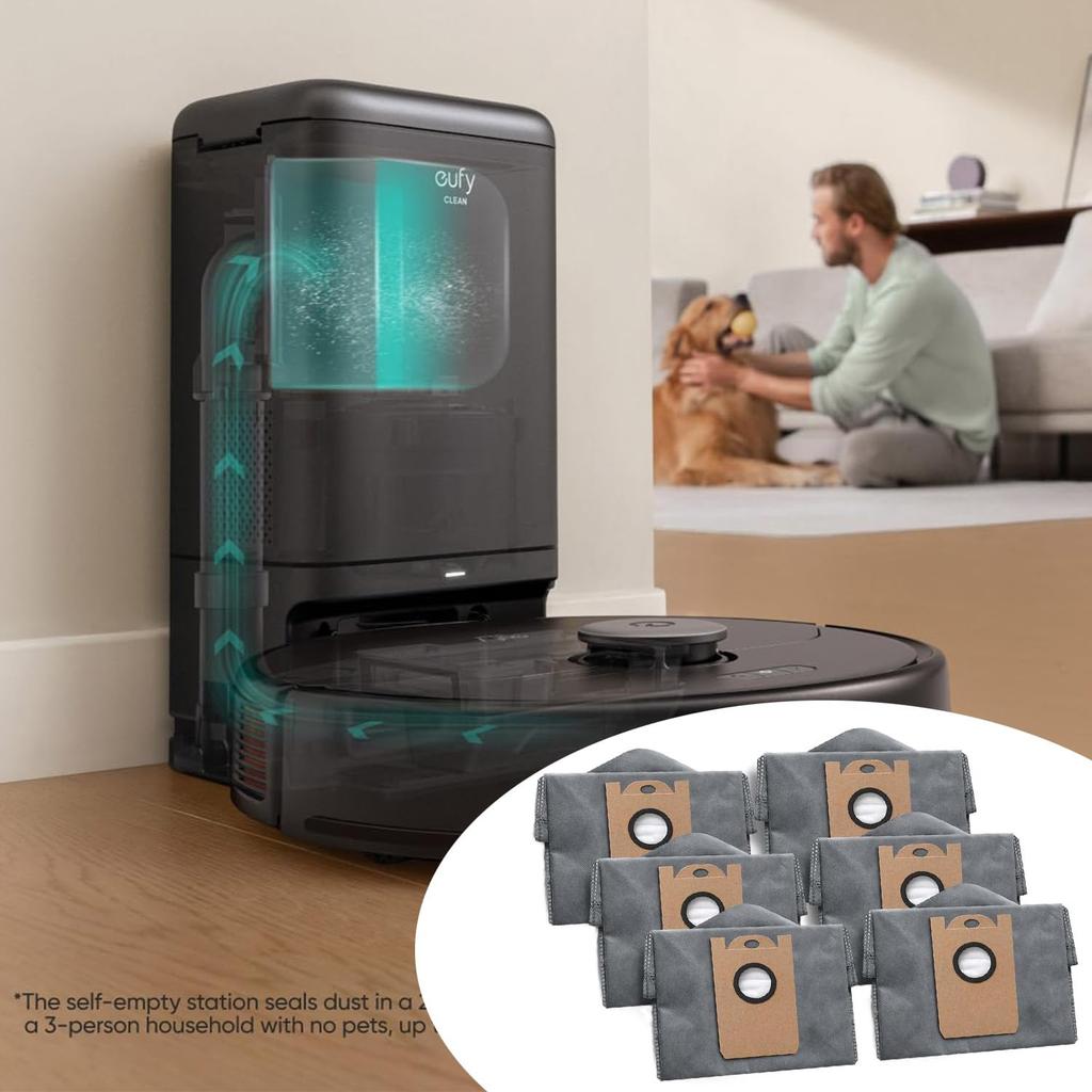 6-Pack Replacement Dust Bags for eufy X8 Pro/X10 Pro Omni Robot Vacuum Self-Emptying Station Accessories