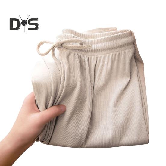 Women Casual Pants Elastic Waist Adjustable Drawstring Solid Color Long Trousers Ice Silk Wide Leg Draped Pants Streetwear