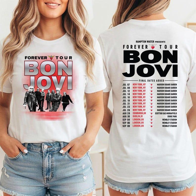 Bon Jovi Forever Tour T-shirt Rock Band Graphic Women Men Streetwear Y2k Casual Loose Oversized Hip Hop Heavy Cotton Short Sleeve Female Male Clothing