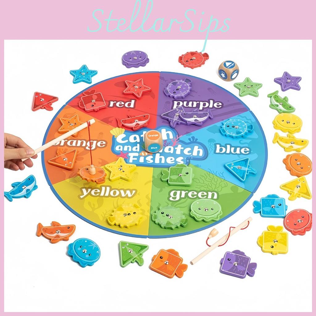Magnetic Shape Color Matching Fishing Game For Kids Educational Wooden Toy