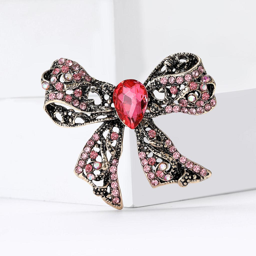 Vintage Rhinestone Bow Brooch for Women Unisex Office Party Friend Gifts Jewelry Accessories