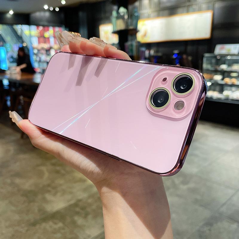 

Роскошная гальванизированная рамка+задняя панель из ПК, защита объектива, противоударный чехол для телефона для iPhone 15 14 13 12 11 Pro Max, бампер, задняя крышка for iphone11 Pro(5.8 ) розовый