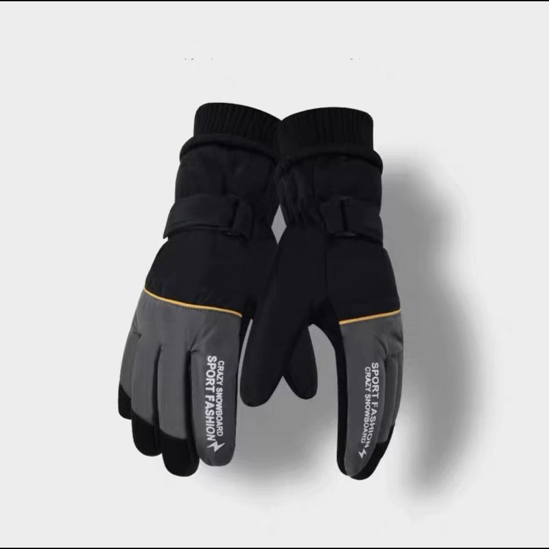 

Touch Screen Outdoor Hiking Velvet Cold Protection Ski Gloves Finger letter [black Gray]] One size