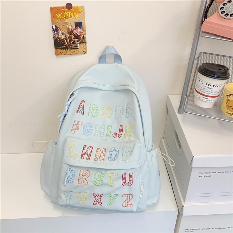 

Letter Women s Backpack Junior High School Student Backpack College Style Large Capacity School Bag синій