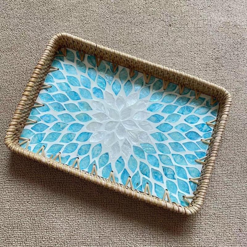 Handwoven Rattan Shell Serving Tray