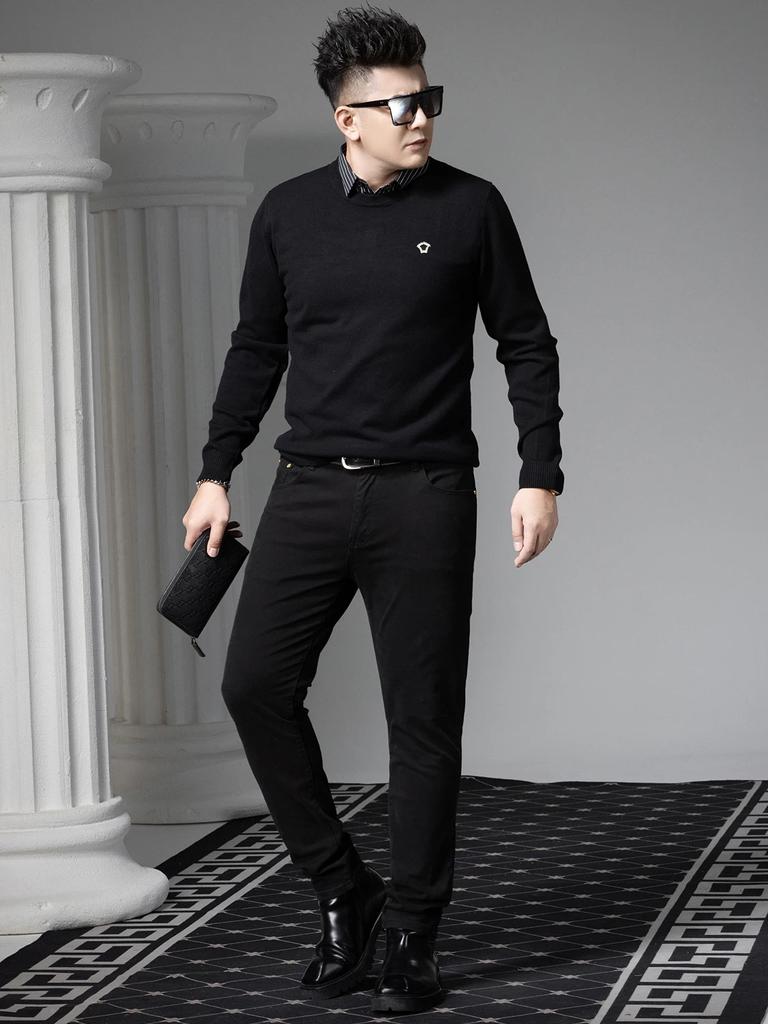 European Style Round Neck Knit Sweater for Men, Faux Two-Piece, 2025 Autumn and Winter New Long-Sleeve Warm Sweater for Men