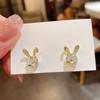 Cute Rabbit Stud Earrings with Round Imitation Pearl Gold Color/Silver Color Exquisite Ear Accessories for Women Jewelry