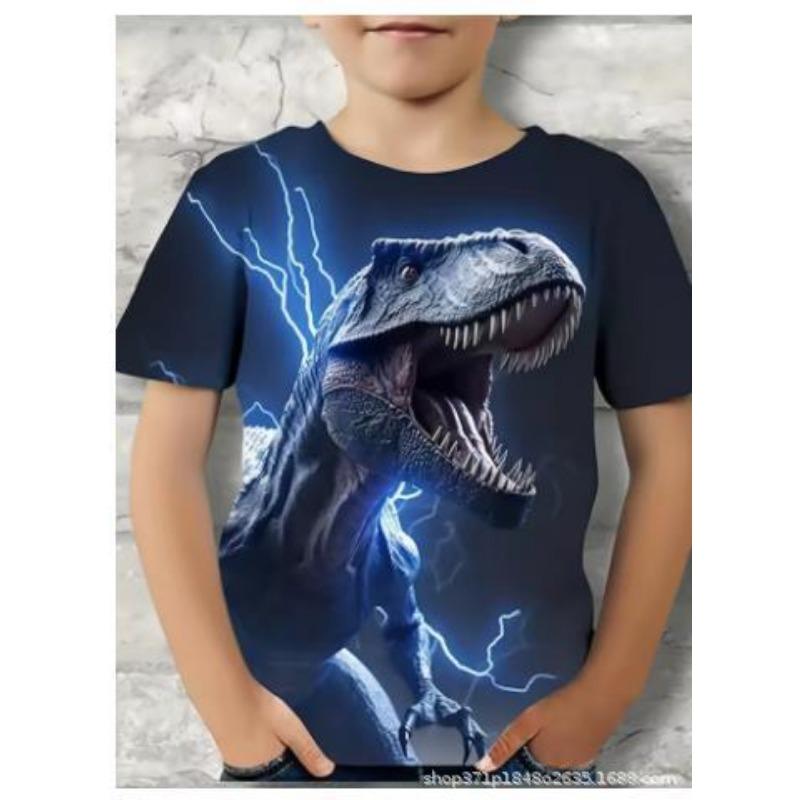 Summer Round Neck 3D Oil Painting Dinosaur Printed Top Fashionable Casual Short Sleeved Children's Boy T-shirts