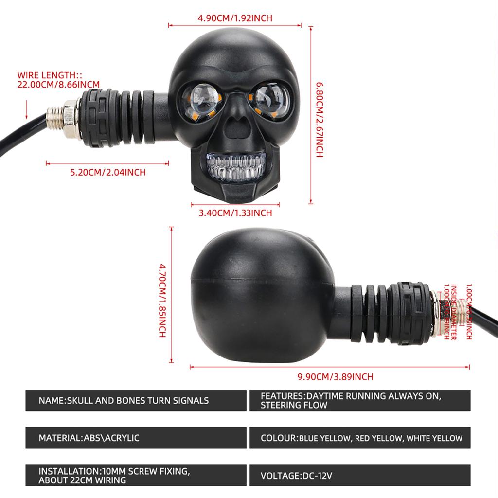 2PCS Motorcycle LED Dual Color Skull Shape Waterproof Fog Light Auxiliary Headlights ATV Scooter Driving For Racer Spotlight