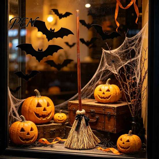 Spooky Secret Room Props Electric Broom Toy, with Touch Activated Swinging Prop, Retro Outdoor Yard Halloween Ornament Straw Witch Broom, for
