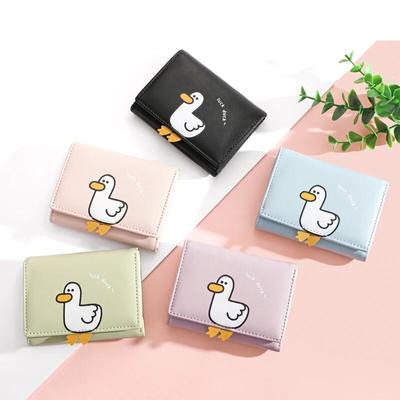 Kreatives Damen-Portemonnaie mit Cartoon-Glücksenten-Design, PU-Leder, Bankkartenhalter, Kawaii, kurz gefaltete Geldbörsen, Geldscheinklammer, Damengeldbörsen