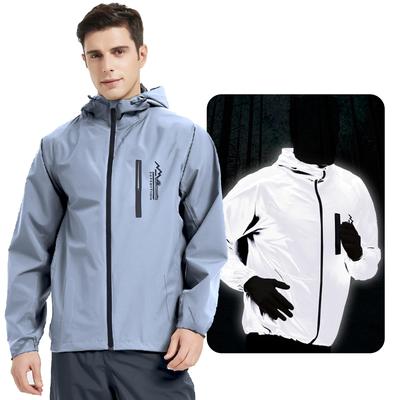 Arashiyama Lightweight Waterproof Windbreaker Jacket for Running with Adjustable for Hiking Portable Gray Chest Ultra-Reflective & & Cycling, Hood, &