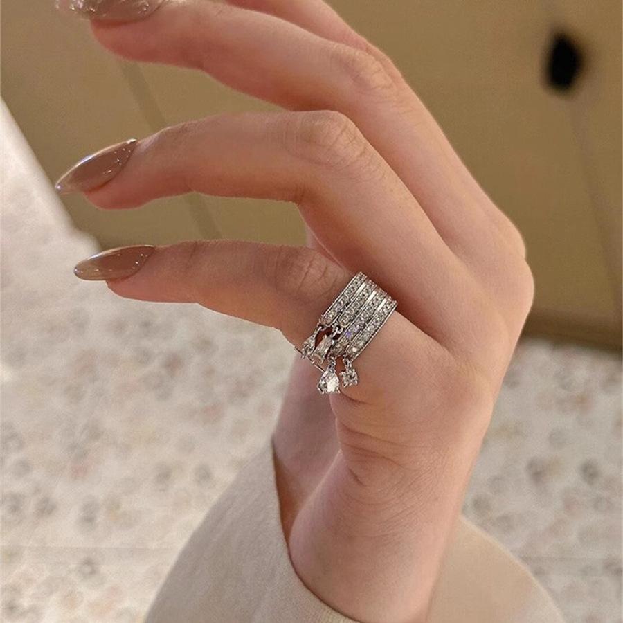 Diamond drop fringed ring female design index finger ring cold feeling open ring
