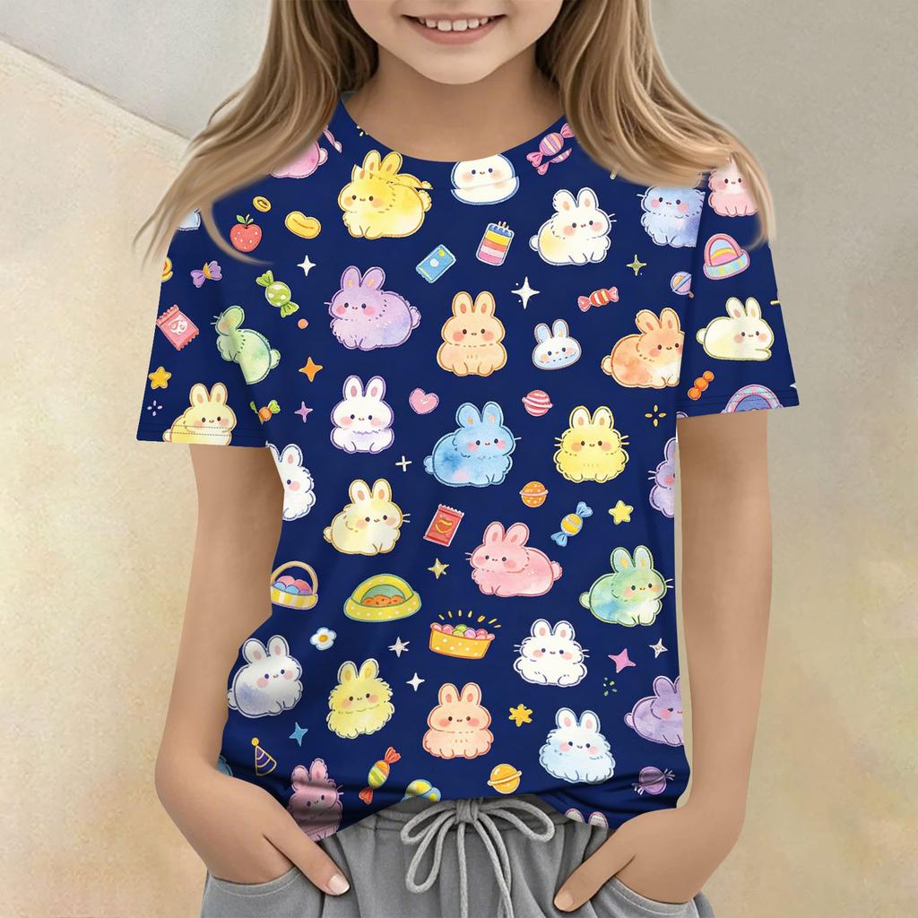Kids Animal Print Crew Neck Short Sleeve Casual Loose Fit T Shirt Comfortable Cotton Blend Fabric Soft Texture Summer Wear