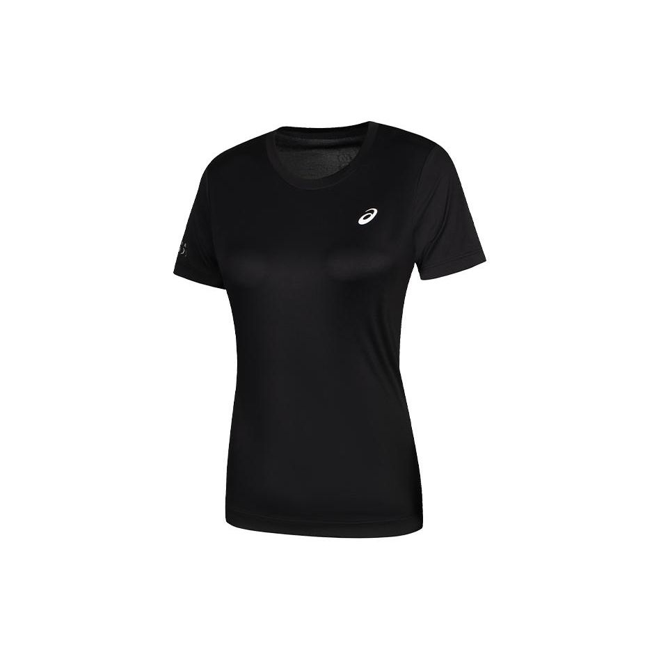 Asics Dámské topy s potiskem písmen, pro noční běh, ležérní sportovní tričko s krátkým rukávem a kulatým výstřihem, černé 2012C728-001