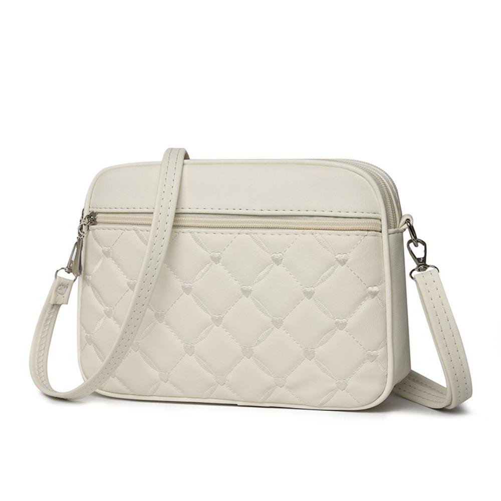 PU Leather Crossbody Bag Heart-shaped Embroidery Zipper Messenger Bag Solid Color Small Square Bags for Women Ladies