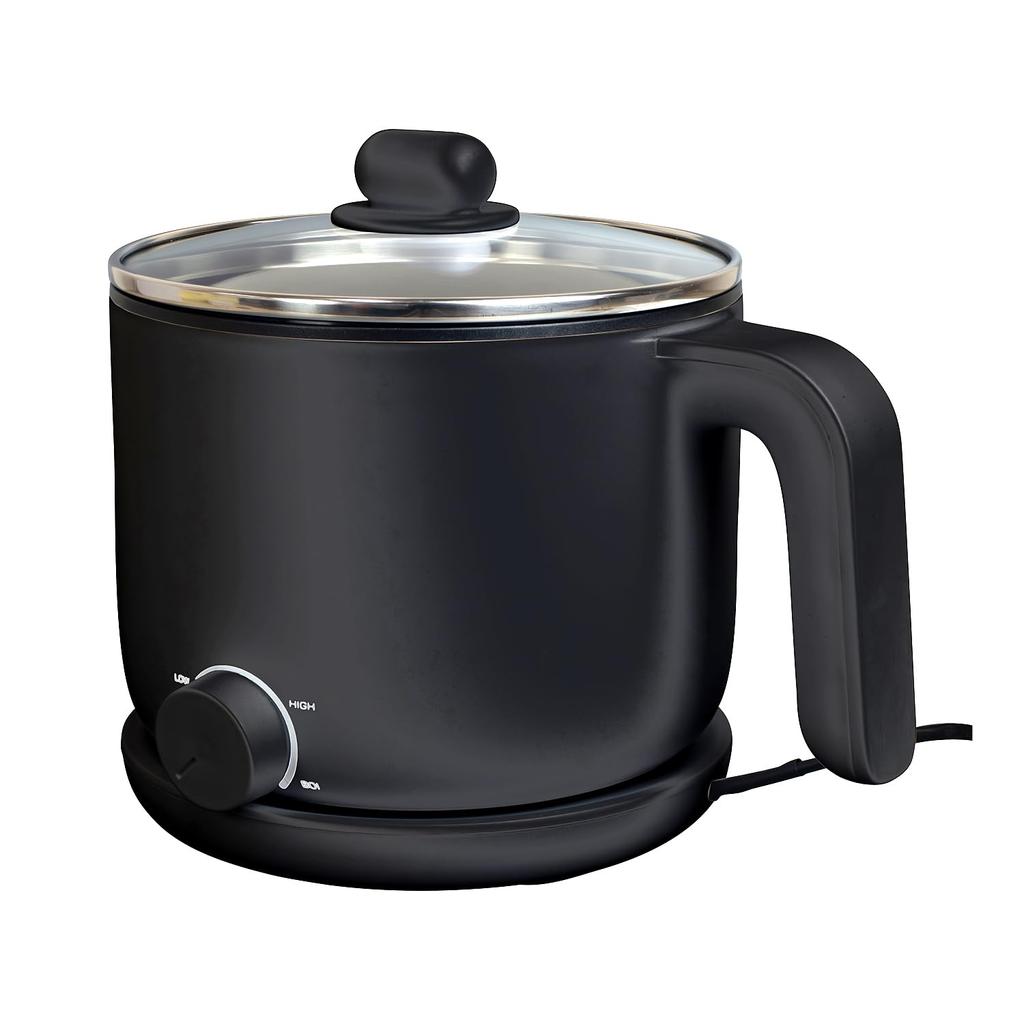 YAMAZEN Cooking Kettle, Ramen Maker, 1.2L Capacity, Boils, Simmers, and Cooks with Glass Lid, Hand Pot with Temperature Control, Black, YRGB-S600(B)