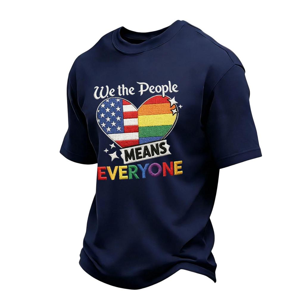 Men's Casual Short Sleeve Crew Neck T-Shirt with Patriotic Heart Print and Lettering Graphic for Everyday Wear
