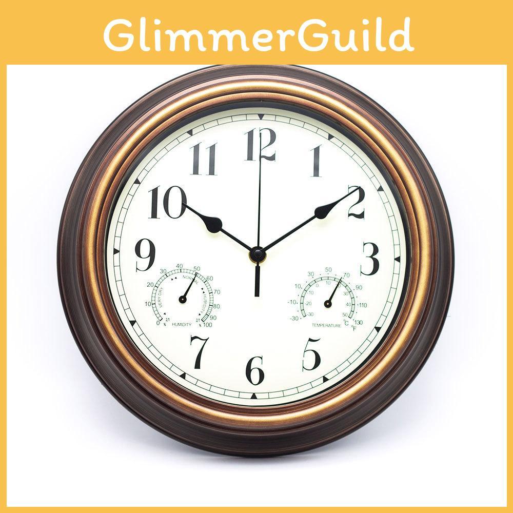 Vintage Waterproof Round Clock With Temperature And Humidity Display For Home Office And Bedroom Decor