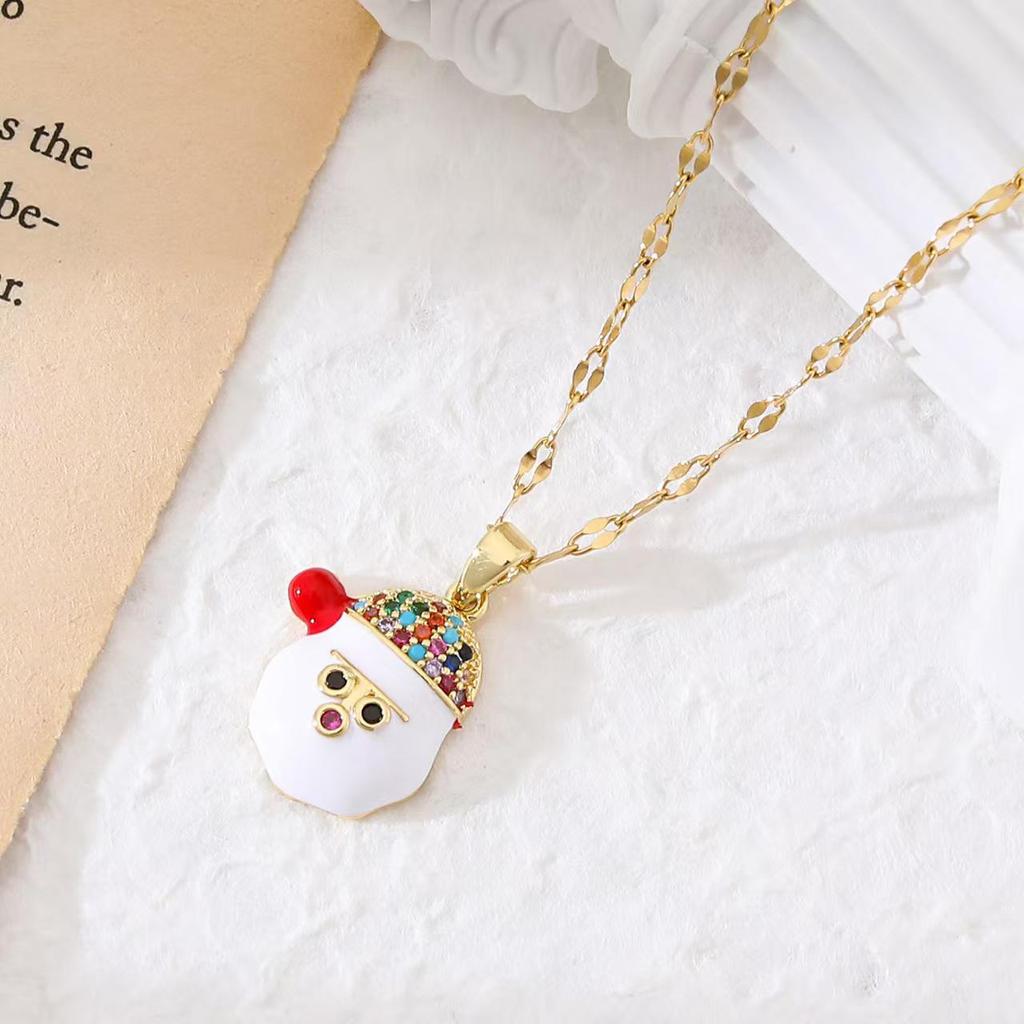 Popular Christmas Series Necklaces: Santa Claus, Peace Tree, Holiday Element Micro-Paved Drip Oil Pendant