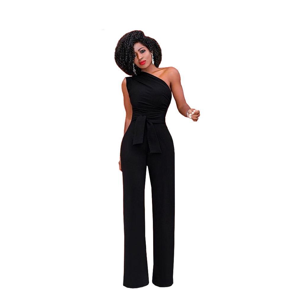 Women's One Shoulder Sleeveless Jumpsuit Slim Fit High Waist Streetwear Flared Pant Jumpsuit