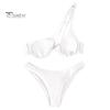 2Pcs/Set Women Sexy Bikini Set Solid Color One-shoulder Bra High Waist Briefs Set Quick Drying Swimsuit Beachwear