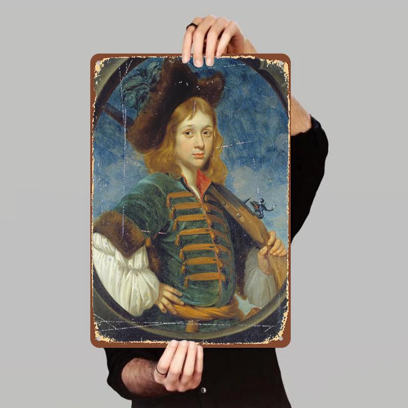 

European Retro Character Metal Wall Art Vintage Home Decorative Iron Painting for Living Room 7.9x11.8In(20x30cm)