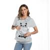 Women's summer cat face fish bone print loose large pocket short-sleeved hooded T-shirt