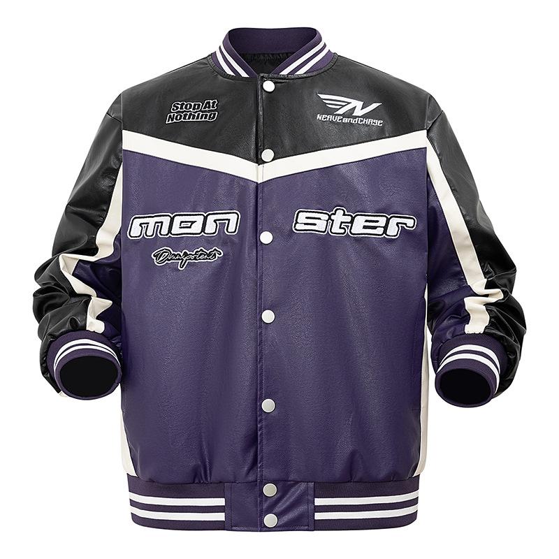 Men's PU Leather Jacket Spring and Autumn Loose Large Size Car Wind Jacket Windproof Racing Rock Leather Jacket Cross-Border Jacket