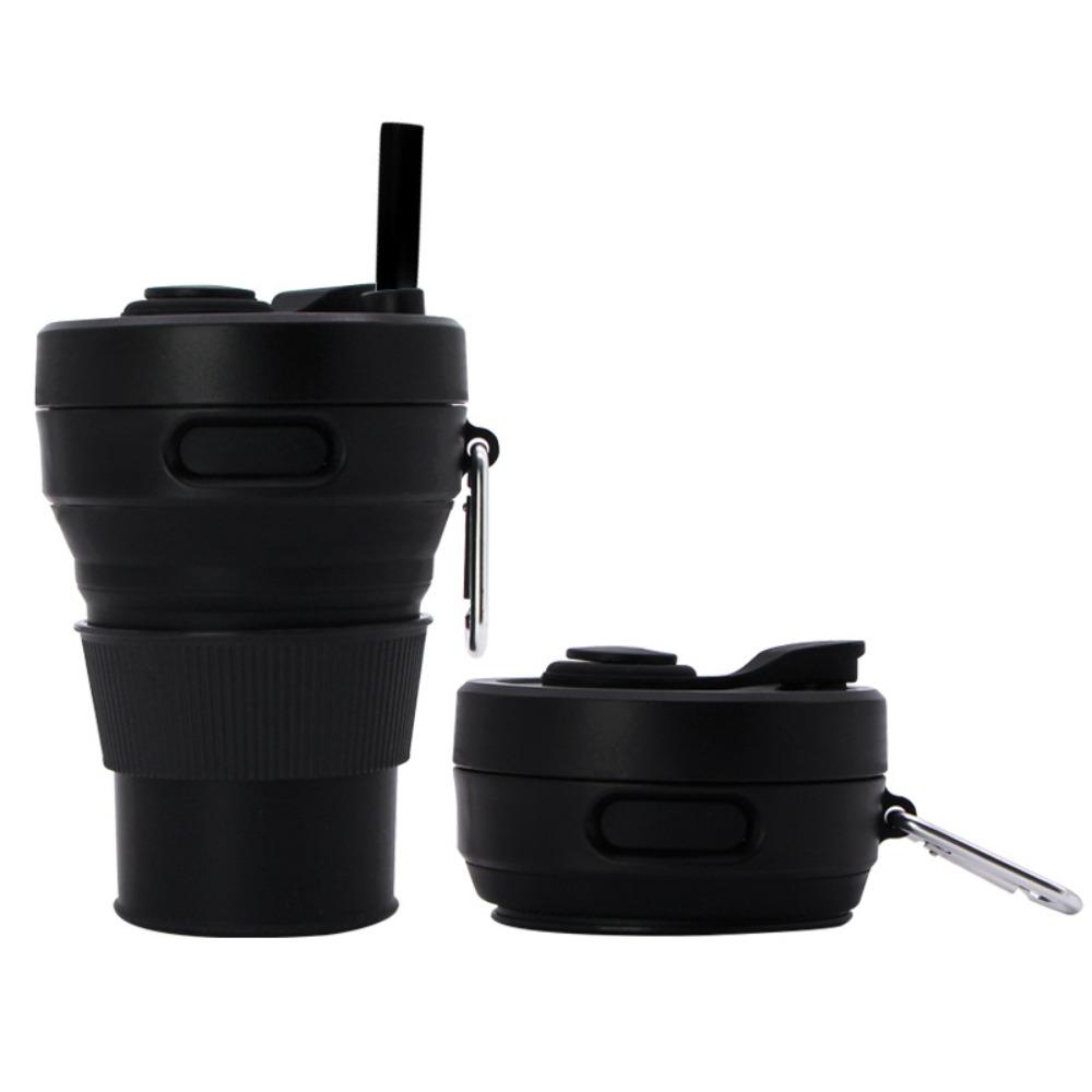 450ml Silicone Folding Straw Cup Space Saving High Temperature Resistant Retractable Cup with Buckle Leakproof Collapsible Cup