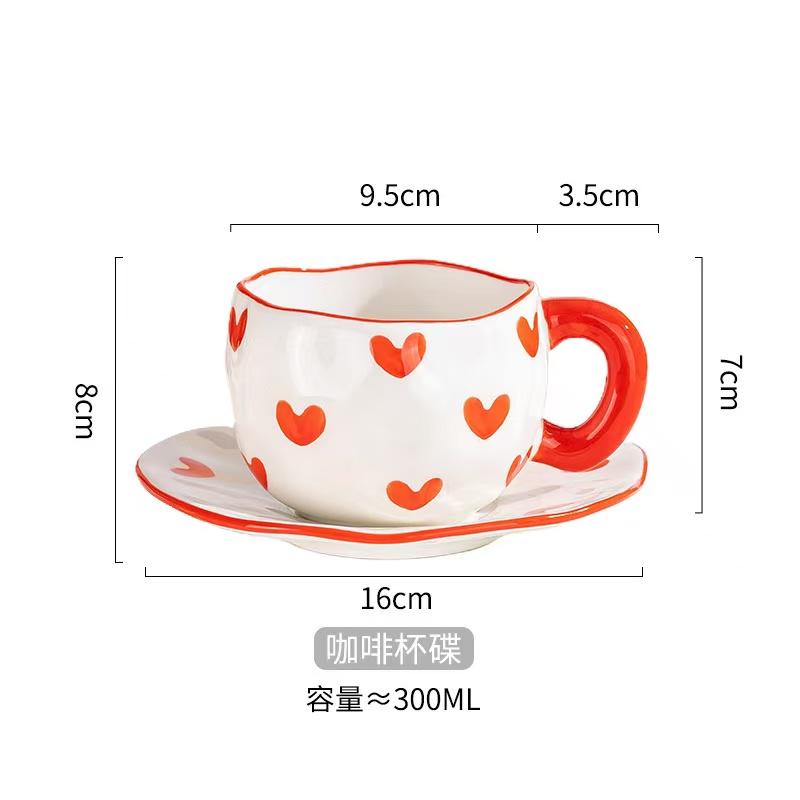 300ML Korean Style Hand Pinched Irregular Ceramic mug Hand-painted Flower Heart Coffee Cup Breakfast Milk Afternoon tea cup Gift