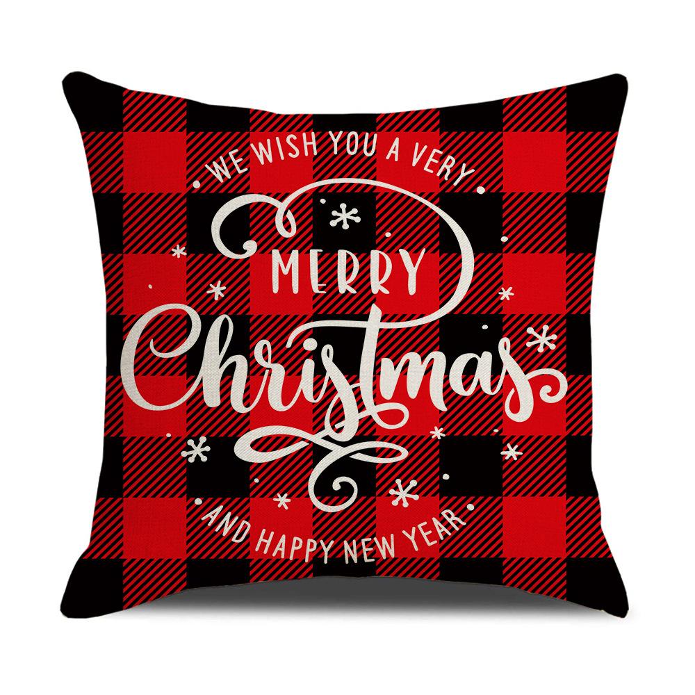 Home Furnishings Cartoon Christmas Pillow Cover Nordic Plaid Linen Cushion Cover Sofa Cushion